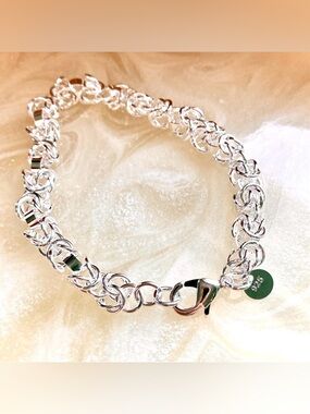 Sterling Silver Intricate Byzantine Chain Bracelet - Silver